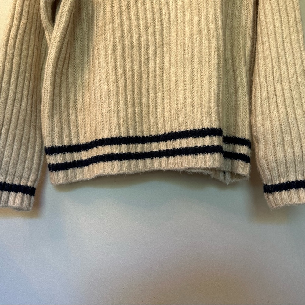 Classic Cream Cowl Neck Drop Shoulder Sweater with Navy Stripes - LARGE - Picture 7 of 11